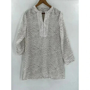 Motto Lightweight Pullover White Brown Zebra Embroidered Tunic Medium SUN UPF50